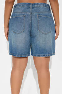 Custom Blue High <b>Waist</b> 100% Cotton Women's <b>Jean</b> Shorts with Regular Fit Stylish Pocket Details for Outdoor Activities - Product Image 3