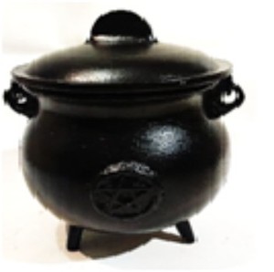 CALDERO GRANDE DE HIERRO FUNDIDO TRIQUETRA con TAPA Quemador de incienso Quemador de carbón con mango en acabado negro Religioso - Product Image 2