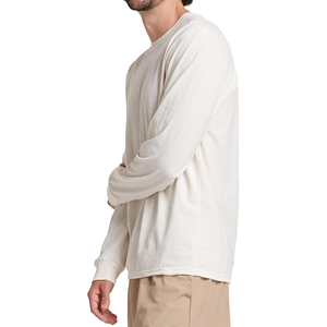 T-shirt en coton uni à manches longues et col rond pour homme, coupe classique, jersey décontracté, blanc, design simple - Product Image 3