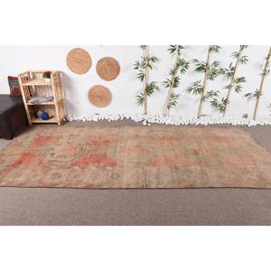 Alfombra turca Vintage, diseño de retazos naranja verde, felpa de lana de 4,7x11,1 pies con respaldo de látex para decoraciones de sala de estar - Product Image 1