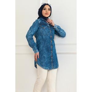 Tunique en denim bleu style décontracté avec détails boutonnés - 6124 - Product Image 2