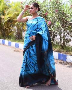 Puro Bishnupuri Tussar Saree con blusa pintada a mano Impresión dibujada a mano de seda de calidad especial - Product Image 3