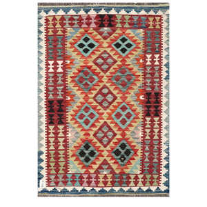 Alfombra Kilim de Maimana, Afganistán, 143 x 97 cm para Decoración del Hogar - Product Image 1