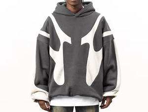 Sudaderas con capucha personalizadas para hombre con logotipo bordado de doble capa y talla grande empalmadas con contraste de color de calle al por mayor - Product Image 4