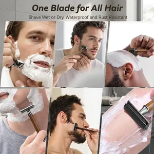 Morgans Industries Wood Handle Double Blade Safety <b>Razor</b> for Men Stainless Steel <b>Razor</b> <b>Head</b> Manual Shaving - Product Image 2