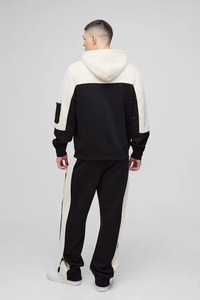 Chándales con capucha de bloque de color de ajuste regular personalizado para hombre 100% algodón 400 GSM chándales transpirables - Product Image 2