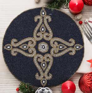 High Classic Vintage <b>Beaded</b> <b>Placemat</b> Round Shape Wedding Banquet 100% Handmade Eco-Friendly Durable Professional Quality - Product Image 5