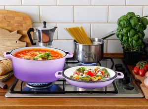 Marmite hollandaise <span class=keywords><strong>en</strong></span> <span class=keywords><strong>fonte</strong></span> émaillée à double usage blanc approfondi avec poêle à frire <span class=keywords><strong>en</strong></span> métal au design classique pour la cuisson du pain - Product Image 6