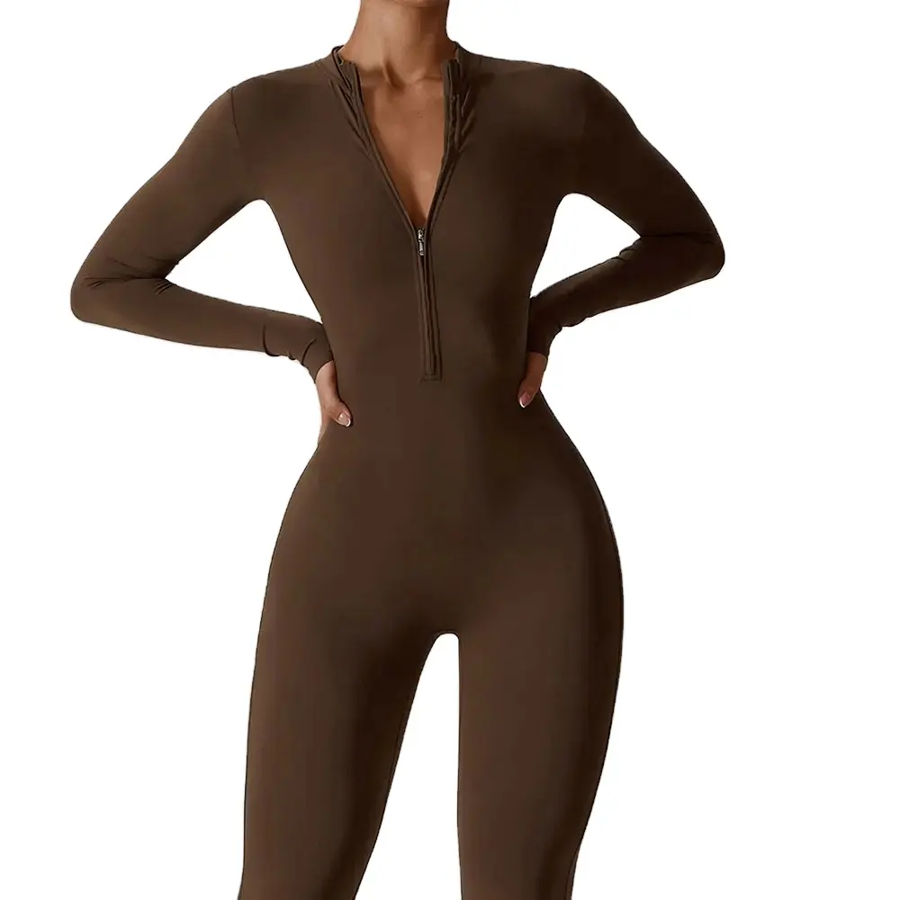 Yoga Long Sleeved Women's Sportswear Gym Zipper Jumpsuits Workout High-intensity Fitness One-piece Skin-tight Garment