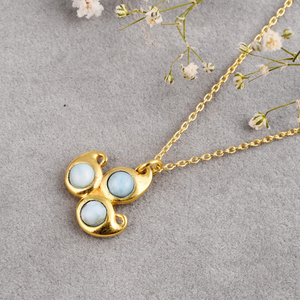 Collar de Plata de Ley 925 Larimar de forma redonda natural, collar de piedras preciosas Larimar - Product Image 4