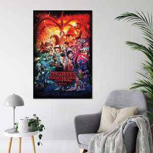 Modern Art Deco Styled Stranger Things 4 Seasons Montage <b>Poster</b> Black Artistic Wooden Wall Decor for Birthday Demon Slayer - Product Image 3