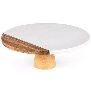 Support à gâteaux moderne en bois artisanal et plateau en marbre, élégant pour les pâtisseries, les moments de thé, les rassemblements, décoration d'intérieur haut de gamme, événements - Product Image 1