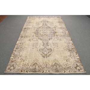 Vintage Turkish Large Rug 5x8.8 ft, <b>Brown</b> <b>Wool</b> Rug - Product Image 1