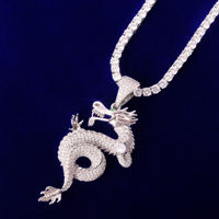 Pendentif Hip Hop Dragon en Argent Sterling S925 avec Diamants Moissanite Taille Brillant Clarté VVS Plaqué Rhodium, Cadeau Unisexe pour Fête