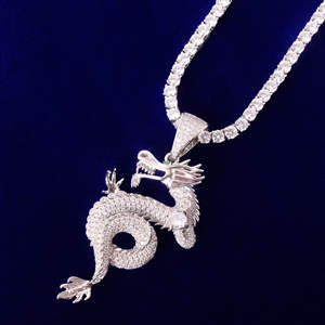 Pendentif Hip Hop Dragon en Argent Sterling S925 avec Diamants Moissanite Taille Brillant Clarté VVS Plaqué Rhodium, Cadeau Unisexe pour Fête - Product Image 1