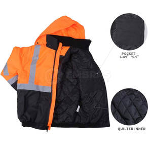 Chaqueta impermeable de trabajo para hombre con capucha para todas las condiciones climáticas, chaqueta de trabajo a prueba de viento con forro polar cálido para uso en invierno - Product Image 3