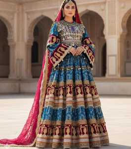 Premium Quality Long Sleeves Maxi Traditional Afghani Women's Kuchi Dress <b>Appliques</b> Pleat Unique Vintage Design for Wedding - Product Image 2