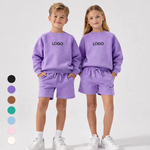Ensemble sweat à capuche et short en molleton de coton vierge pour enfants, personnalisable avec logo OEM, vente en gros - Product Image 1