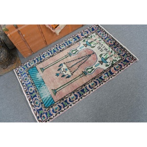 Alfombra Turca de 2.5x3.9 pies, Estilo Marroquí Azul, Alfombra de Lana con Parches y Base de Látex, Decoración Tradicional Ecológica para el Hogar - Product Image 2