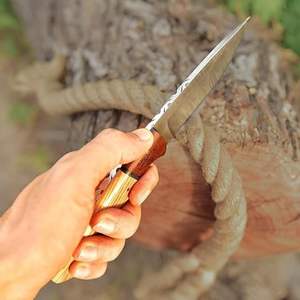 Couteau de chasse artisanal en acier Damas, lame fixe, manche en bois pleine longueur, couteau de camping extérieur, étui en cuir, vente en gros OEM - Product Image 4