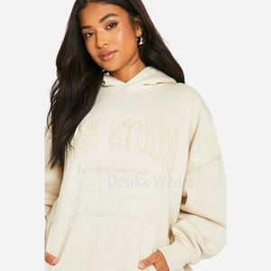 80% Algodón 20% poliéster hombros caídos pulóver estilo mujer Sudadera con capucha con estampado personalizado Puff ropa de calle personalizada - Product Image 4