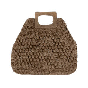 Sac à main élégant unisexe écologique avec poignée en bois, fermeture à glissière artisanale, sac à main en coton doublé de paille, imprimé et perlé - Product Image 2