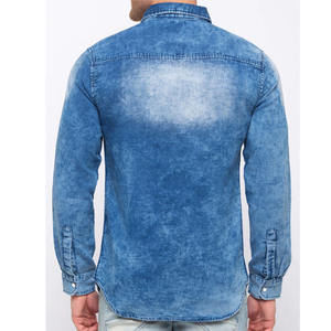 เสื้อแฟชั่นคุณภาพสูงเสื้อยีนส์เข้ารูปลำลองสีฟ้าแขนยาวผ้าคอตตอนเสื้อยีนส์มีสไตล์ทำจากผ้าเดนิมสำหรับผู้ชาย - Product Image 2