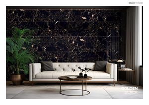 Carreaux de sol en porcelaine haute brillance 600x1200mm - Design moderne européen couleur noir doré antidérapant antibactérien 9MM d'épaisseur pour intérieur - Product Image 3