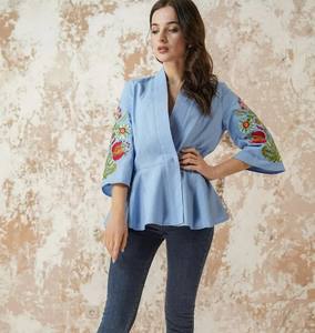 Femmes été décontracté bohème Sexy plage tunique hauts à manches longues épaule haut enveloppant durable tissé Offre Spéciale taille naturelle - Product Image 2