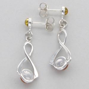 Pendientes de gota de ámbar Báltico multicolor y coñac verde natural hechos a mano, joyería de plata de ley 925 para regalo - Product Image 3