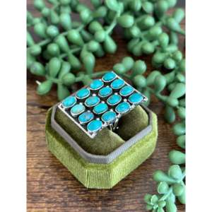 Handmade Kingman Turquoise Sterling Silver Adjustable Cluster Ring Bezel <b>Set</b> - Product Image 3