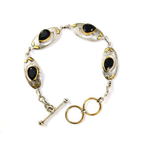 Geometric <b>Beaded</b> <b>Bracelet</b> with Black Onyx 13.5 Grams Featuring Amethyst Quartz Pearl Diamond Jade for Gift - Product Image 1