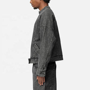 Veste en jean bleu hommes automne mode Cool à la mode hommes Jean vestes manteau décontracté vêtements d'extérieur col montant moto Cowboy - Product Image 3