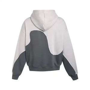 Sweat à capuche luxueux bloc de couleur avec design patchwork coupé et cousu pour hommes sweat à capuche lourd surdimensionné à capuche de style hip hop - Product Image 2