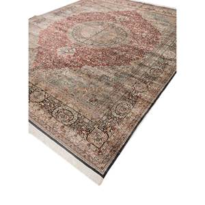 Gulmarg Large Hand Knotted <b>Silk</b> Rugs <b>Red</b> Orange Medallion Rectangle Puzzle Patterns for Home Pae-6386 for Living Room Hallway - Product Image 2