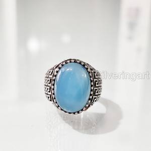 Bague pour homme en cuivre bleu naturel turquoise pierre précieuse décembre bague de naissance arabe bijoux fins bague en argent sterling 925 vente en gros - Product Image 4