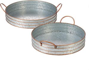 Round Galvanized Steel Trays <b>Set</b> of 2 in Galvanized Steel Black Decorative Standard With Tray Metal Galvanized Steel - Product Image 5