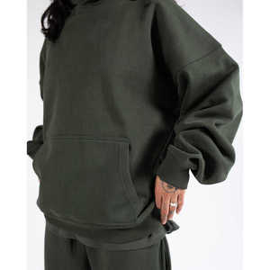 Sudadera con capucha para hombre, estilo vintage, lavada, verde oscuro, con cremallera completa, color liso, de tela gruesa, Trackstar, OEM, marca privada - Product Image 4