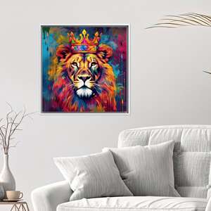 Impresión en lienzo de león moderno, arte abstracto de animales, regalo para él, con marco blanco - Product Image 1