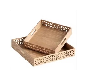 Mejor calidad superior Recién llegado Mango Bandeja de madera para servir Plato Forma ovalada Mango de metal pulido natural para aperitivos de té - Product Image 4