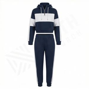 ชุดวอร์มผู้หญิงดีไซน์เรียบหรู คุณภาพพรีเมียม ผลิตจากผ้าฝ้าย 100% เสื้อฮู้ดแบบซิปครึ่งตัว กางเกงจ็อกเกอร์ ชุดลำลองสวมใส่สบาย เหมาะสำหรับออกกำลังกาย - Product Image 1