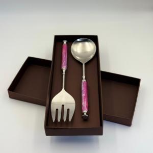 High Quality Metal Decorative Serving Set Stainless Steel Silver <b>Salad</b> Server Set With Resin Handle Kitchenware <b>Spoon</b> Set - Product Image 6