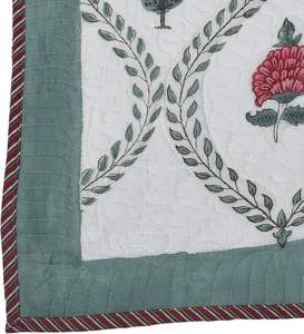 Indian Hand Block Printed 100% Pure Cotton Seafoam Green Quilted <b>Throw</b> Blanket with Cover <b>for</b> <b>Couch</b> or Bed - Product Image 4