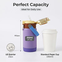 Bouteille d'eau pour enfants de 12 oz avec double couvercle et paille, large ouverture, double paroi, isolée sous vide, en acier inoxydable 304 à l'intérieur et à l'extérieur