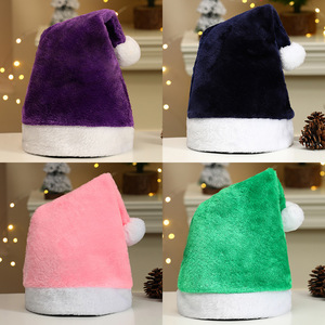 Dernier modèle Chapeau de Père Noël en peluche avec logo personnalisé Rouge Vert Rose Bleu Noir Gris Violet Chapeau de Noël personnalisé - Product Image 6