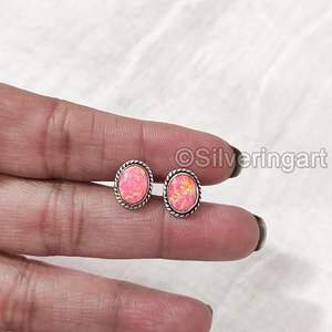 Pendientes de Plata de Ley 925 con Ópalo Rosa Natural para Mujer, Regalo de Navidad, Cumpleaños, San Valentín, Joyería Hecha a Mano - Product Image 3