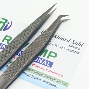 Pince à épiler d'isolation d'extension de cils en acier inoxydable durable couleur Plasma noir Nano Grip Fiber Tip et fabrication de ventilateurs de cils - Product Image 1