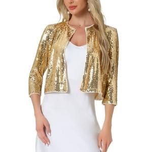 Women Sequin Jacket <b>Sparkly</b> Shiny Glitter Blazer Party Fashion Outerwear Stylish Evening Clubwear Trendy <b>Tops</b> Wear - Product Image 4