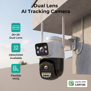 Caméra de sécurité extérieure à double objectif 2K, une caméra deux vues, 360° °   Caméra PTZ avec projecteur, vision nocturne couleur, suivi automatique des personnes par IA - Product Image 1