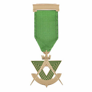 Emblema Triangular Chapado en Oro de Joyería de Pecho Antigua para Miembros Reales y Selectos, Regalia del Rito Criptico Masónico con Cinta y Broche - Product Image 2